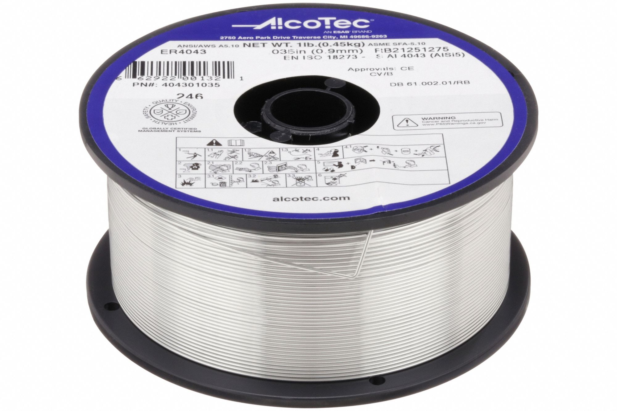 MIG WELDING WIRE, ALUMINUM, ER4043 CLASS, 0.035 IN, 1 LB