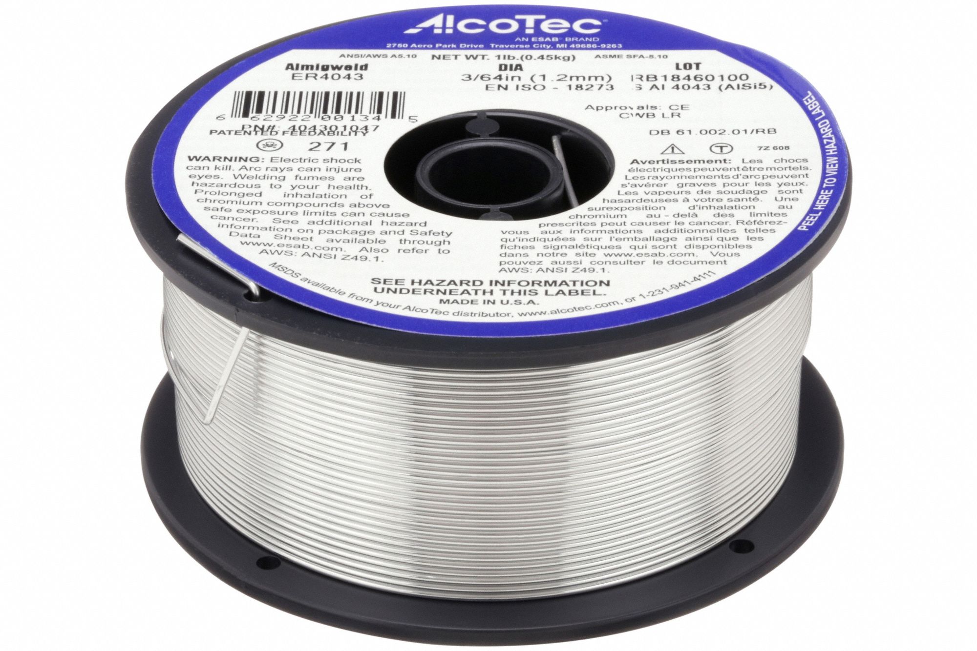 MIG WELDING WIRE, ALUMINUM, ER4043, 3/64 IN, 1 LB