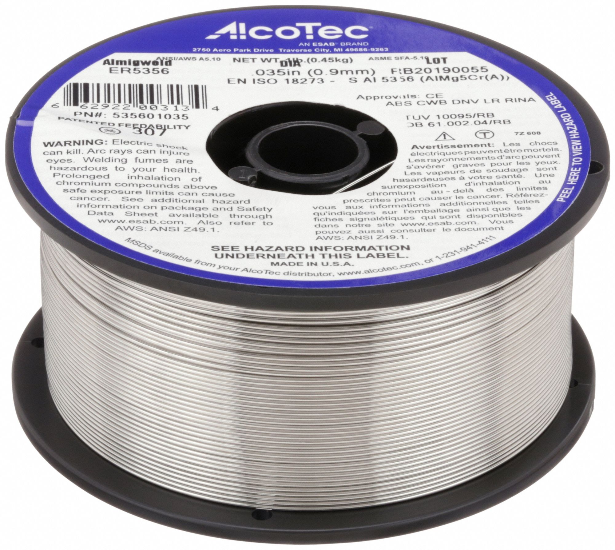 MIG WELDING WIRE, ALUMINUM, ER5356 CLASS, 0.035 IN, 1 LB