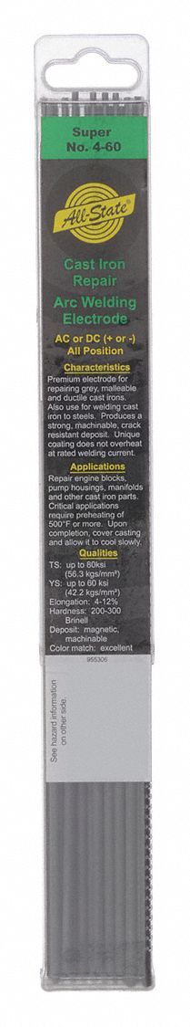 Stick Electrode: Cast Iron, 3/32 in x 12 in, 1 lb, All-State Super 4-60