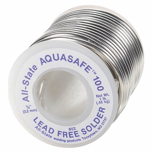 Solder Wire: 1/8 in x 1 lb, AquaSafe 100