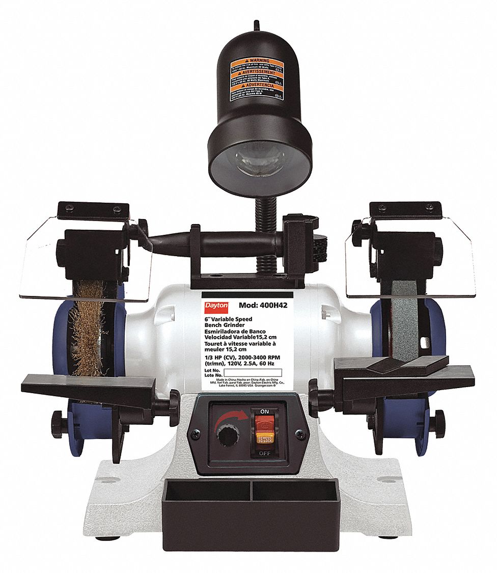 BENCH GRINDER, FOR 6 IN MAX WHEEL DIAMETER, 60 GRINDING WHEEL GRIT, ½ IN ARBOUR SIZE