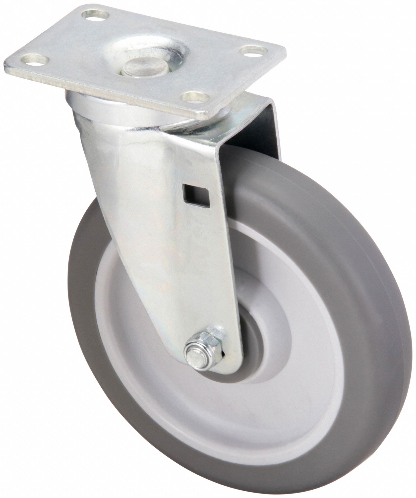 Plate Caster: Swivel, Rubber, 6 in Wheel Dia, 1 1/4 in Wheel Wd, Light Duty, Ball