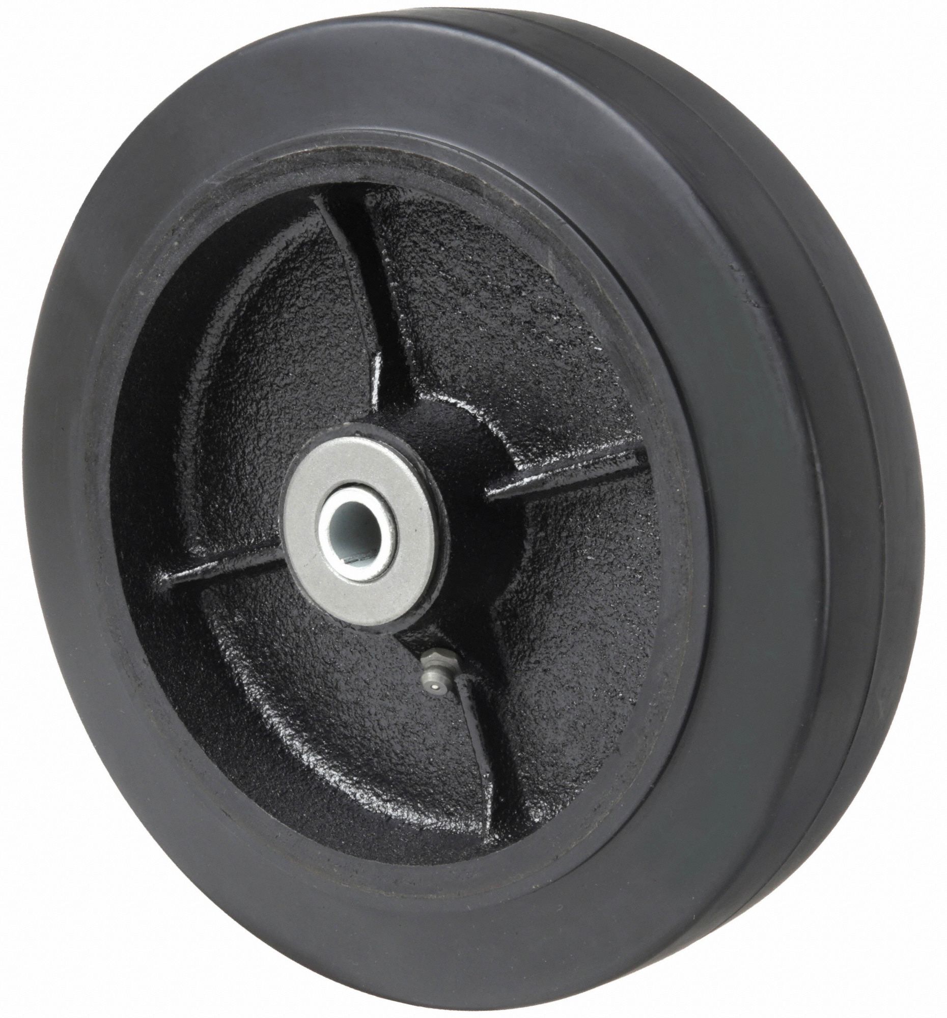 Caster Wheel: 8 in Wheel Dia., 2 in Wheel Wd, Rubber, 1, 175 lb Load Rating, Iron