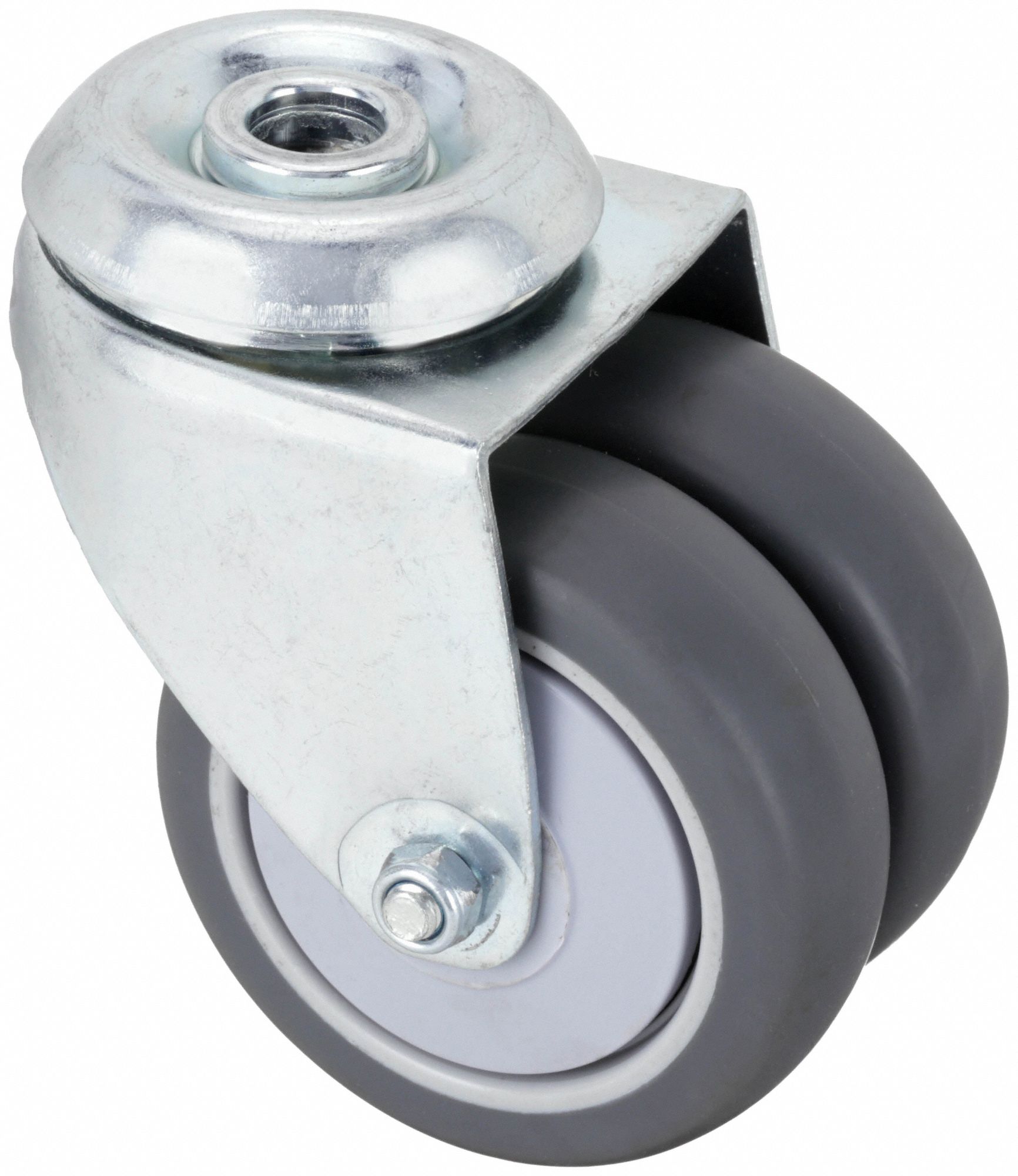 Bolt-Hole Caster: Swivel, No Brake, Rubber, 3 in Wheel Dia., 1 in Wheel Wd, Plastic