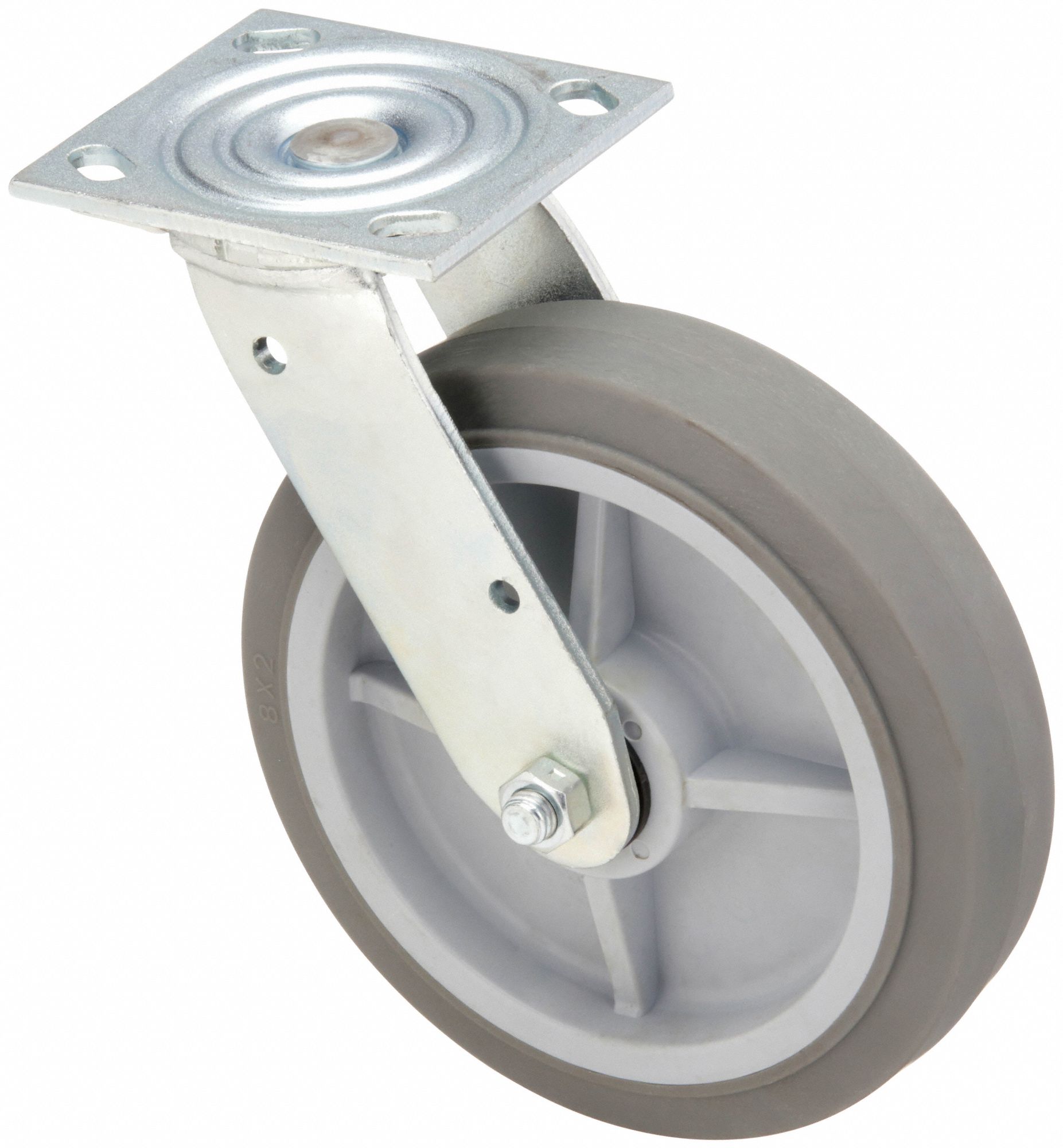 Plate Caster, Swivel, Rubber, 9 1/2"H