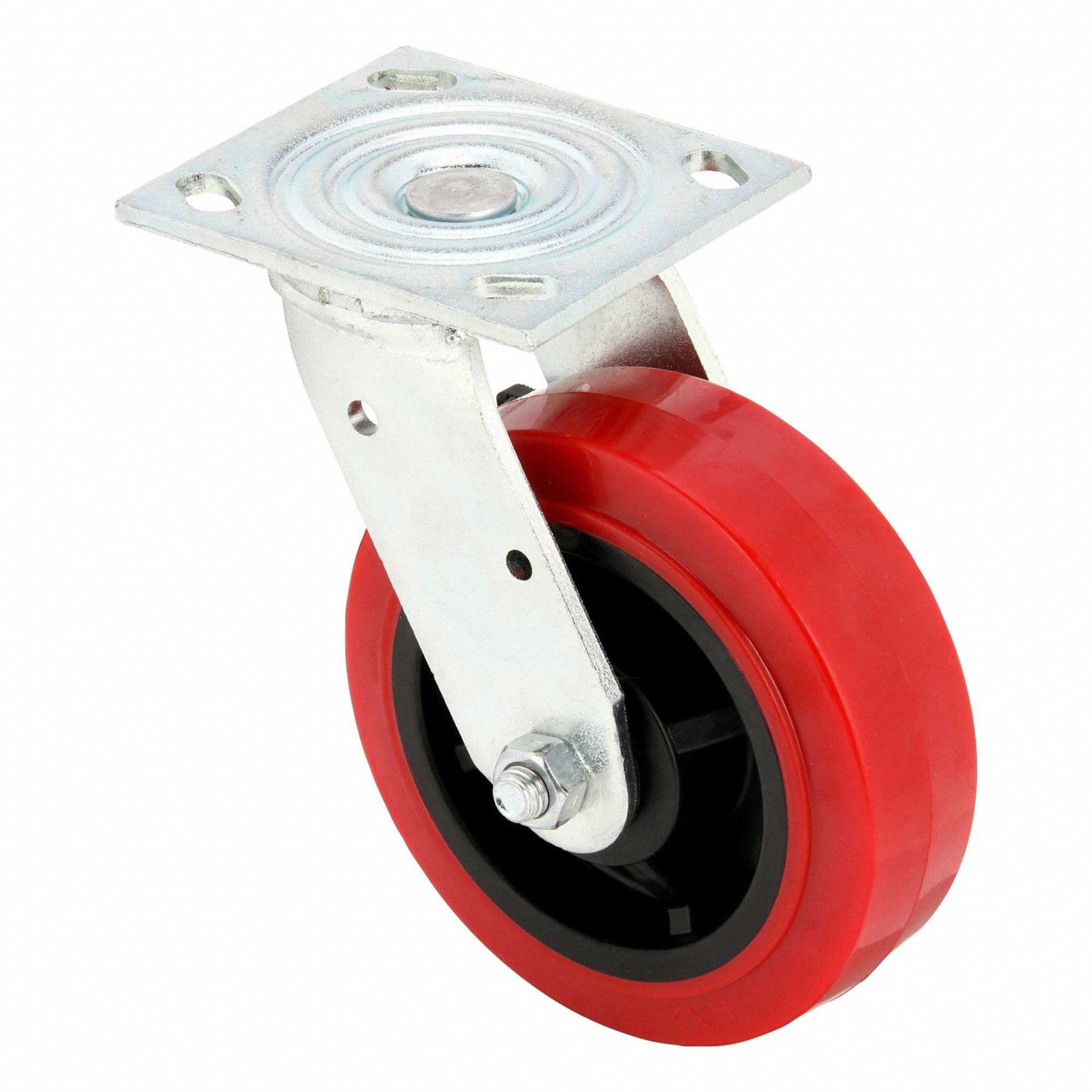 Plate Caster: Swivel, No Brake, Polyurethane, 6 in Wheel Dia, 2 in Wheel Wd, Roller