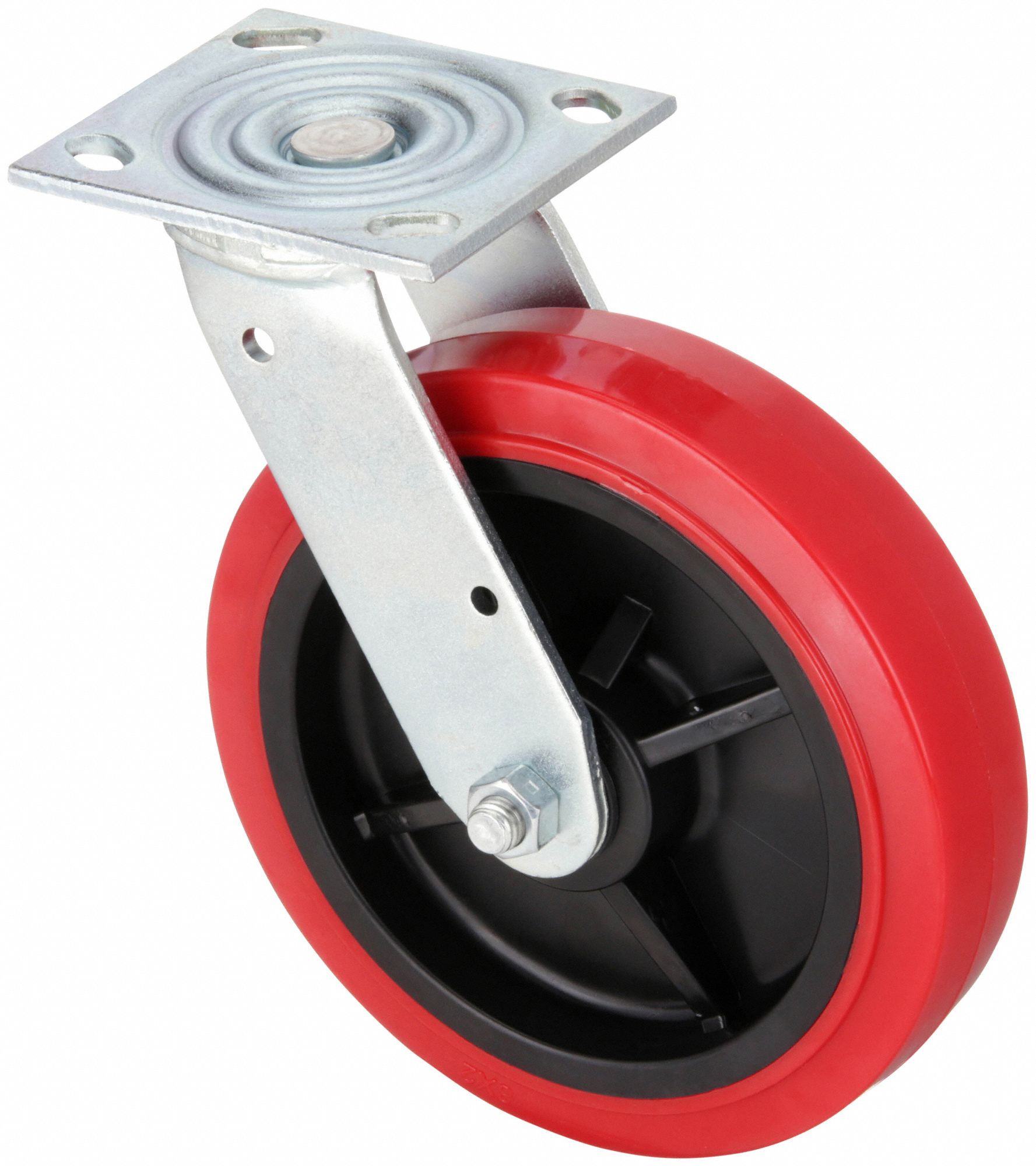 Plate Caster: Swivel, No Brake, Polyurethane, 8 in Wheel Dia, 2 in Wheel Wd, Roller