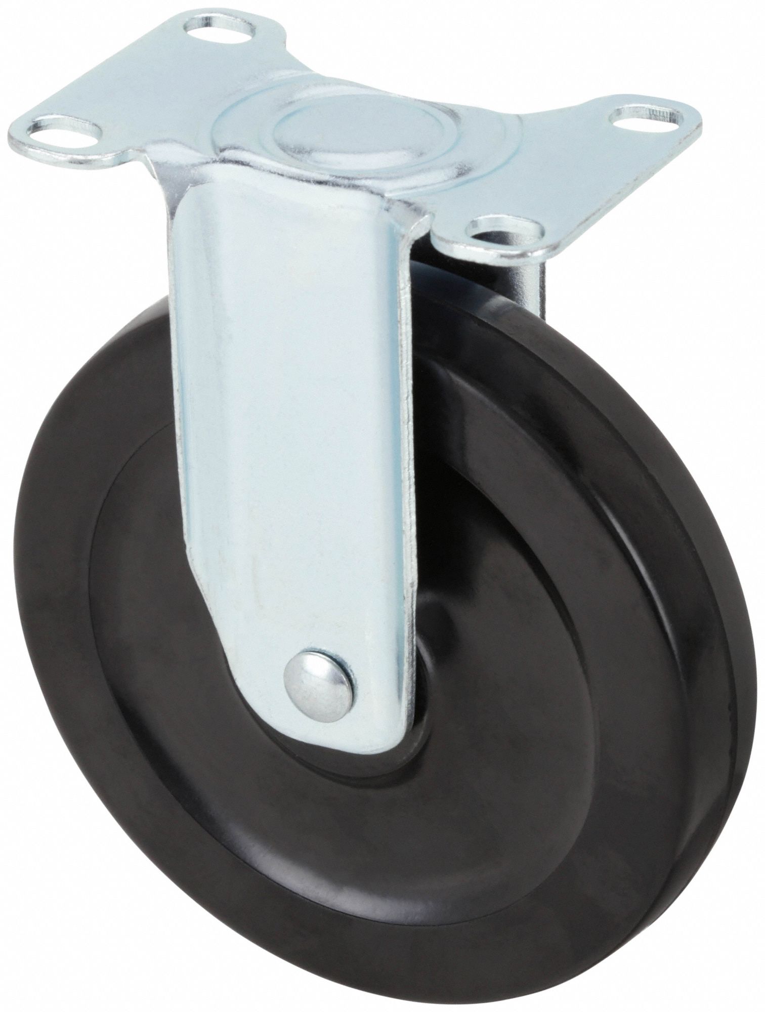 Plate Caster: Rigid, No Brake, Rubber, 5 in Wheel Dia, 1 in Wheel Wd, Plain, Rigid