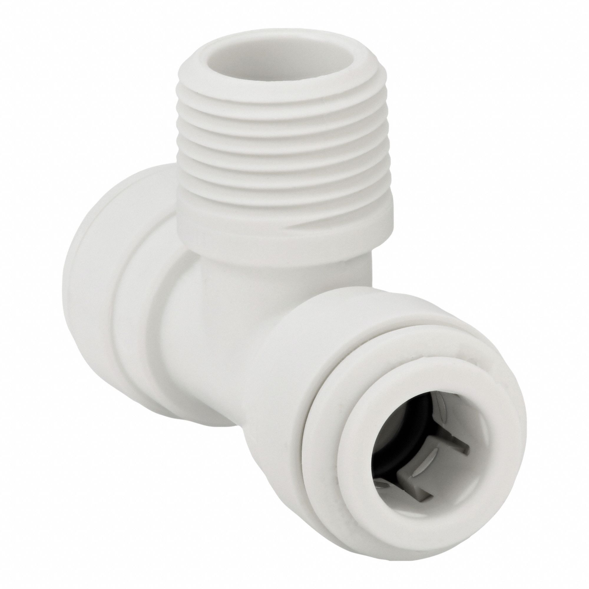 Push-Fit Tee Fitting: Tee, 3/8 in OD 3/8 in OD x 3/8 in Pipe Size, Polypropylene, 10 PK