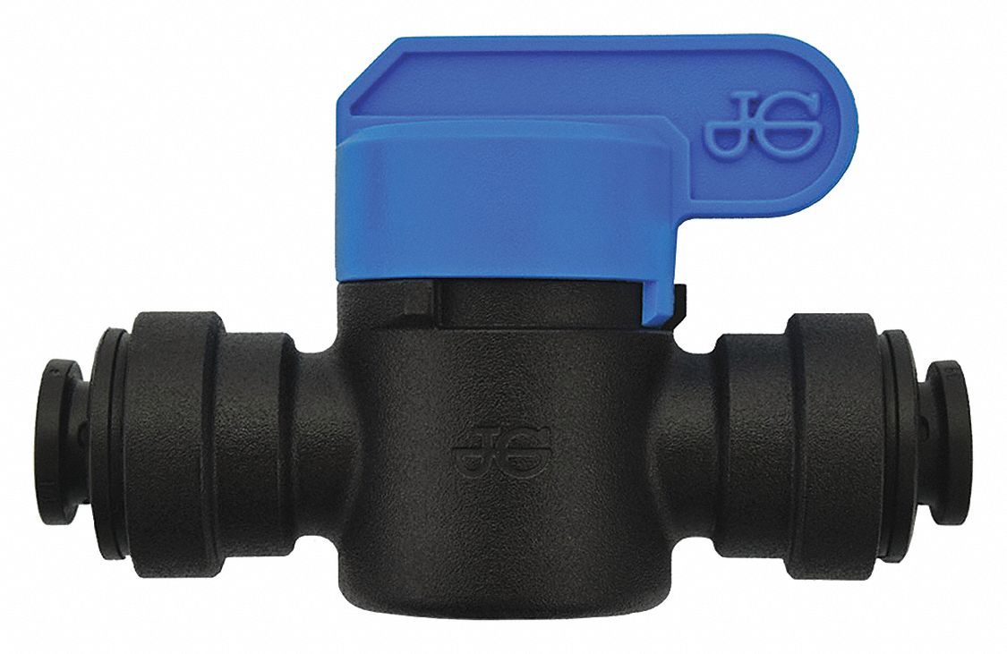 Manual Two-Way Ball Valve: 1/4 in, Polypropylene, Straight, Push x Push, 10 PK