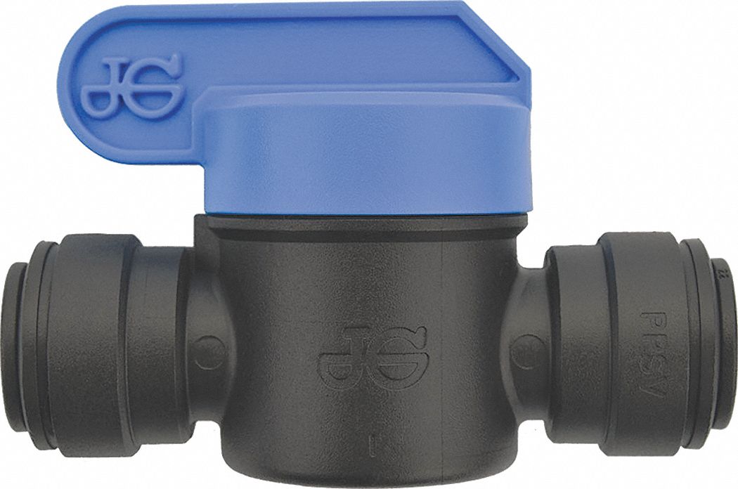 Manual Two-Way Ball Valve: 3/8 in, Polypropylene, Straight, Push x Push, 10 PK