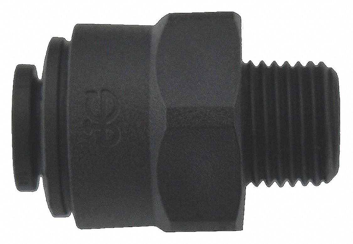Push-Fit Adapter Fitting: Straight, 1/4 in OD 1/8 in Pipe Size, Polypropylene, 10 PK