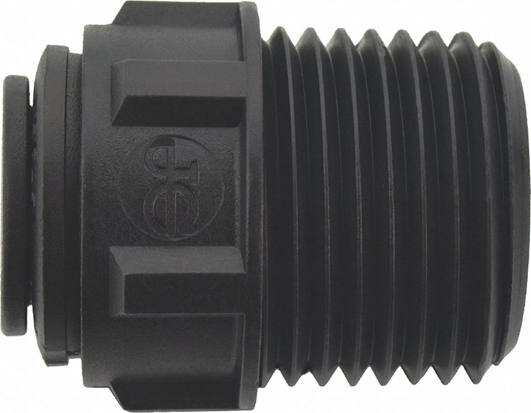 Push-Fit Adapter Fitting: Straight, 3/8 in OD 1/2 in Pipe Size, Polypropylene, 10 PK