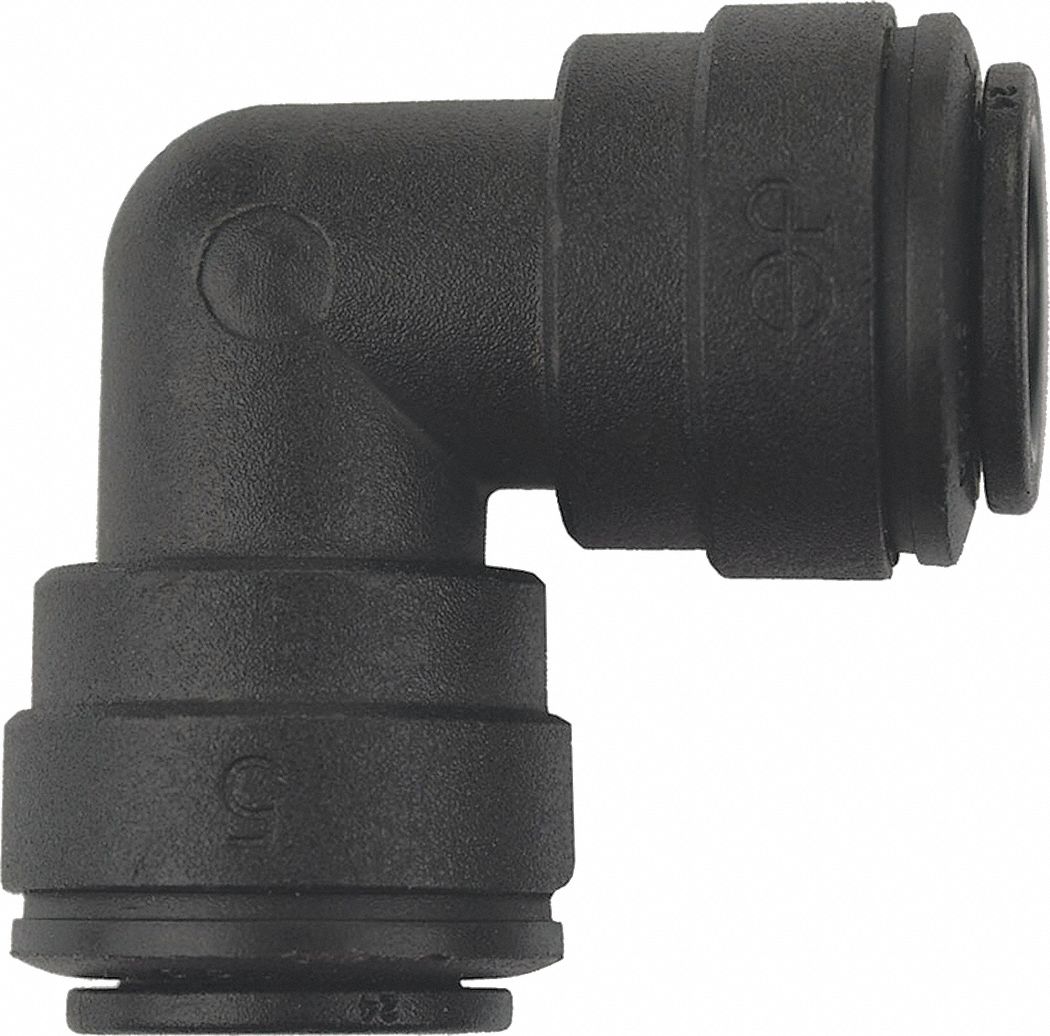 Push-Fit Elbow Fitting: 90° Elbow, 3/8 in OD 3/8 in OD Size, Polypropylene, EPDM, 10 PK