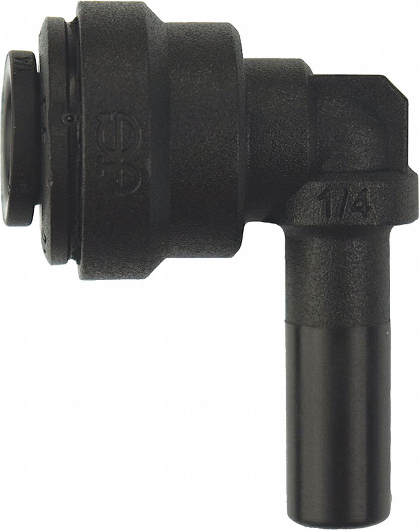 Push-Fit Elbow Fitting: 90° Elbow, 1/4 in OD 1/4 in OD Size, Polypropylene, EPDM, 10 PK