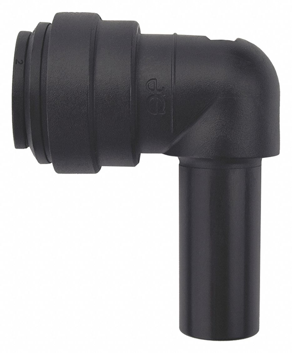 Push-Fit Elbow Fitting: 90° Elbow, 1/2 in OD 1/2 in OD Size, Polypropylene, EPDM, 10 PK