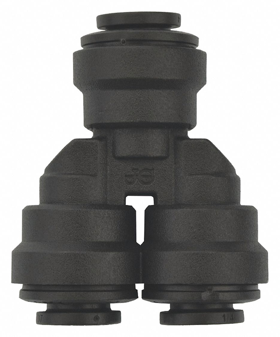 Push-Fit Wye Fitting: Wye, 1/4 in OD 1/4 in OD x 1/4 in OD Size, Polypropylene, 10 PK