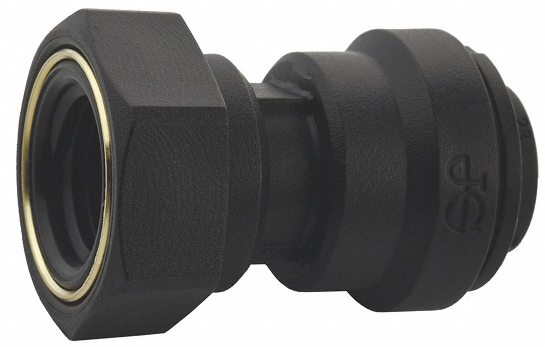 Push-Fit Adapter Fitting: Straight, 1/4 in OD 1/8 in Pipe Size, Polypropylene, 10 PK