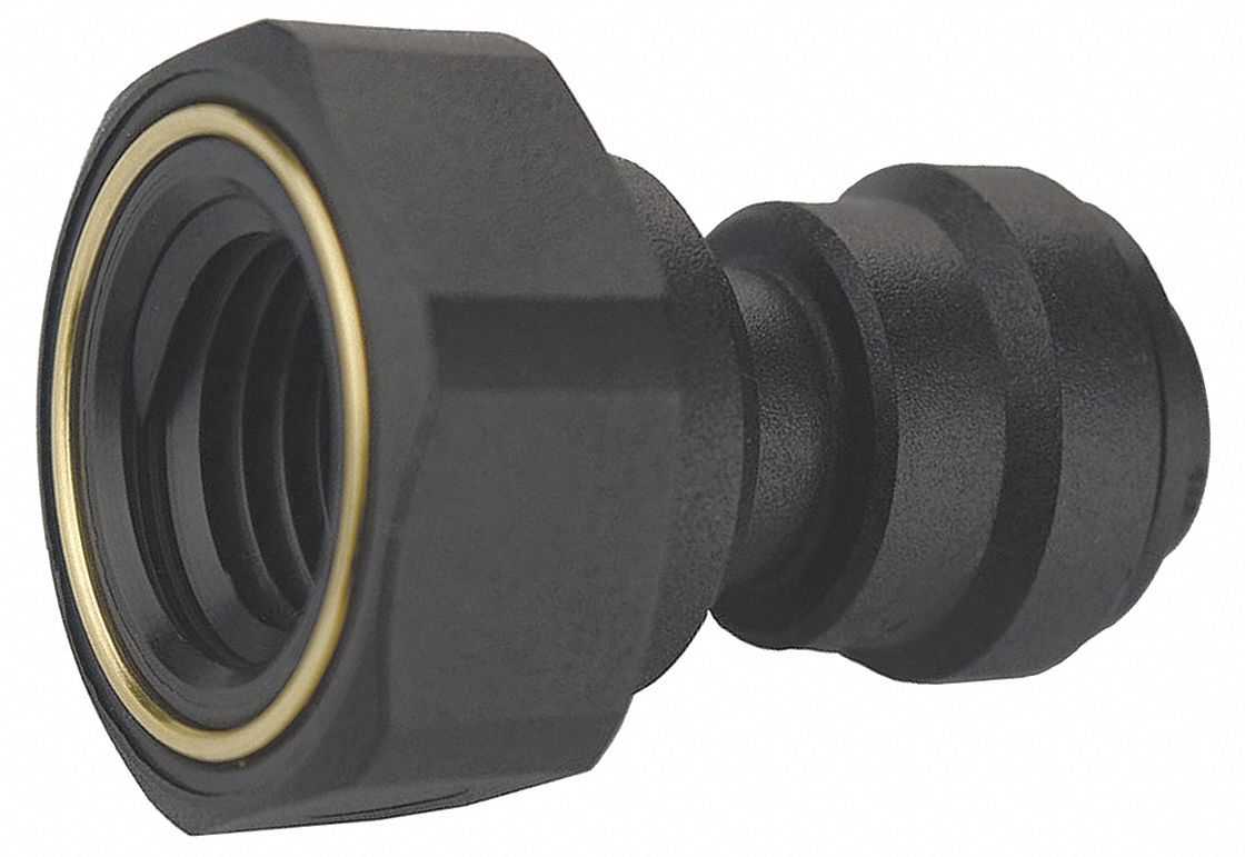 Push-Fit Adapter Fitting: Straight, 1/4 in OD 1/4 in Pipe Size, Polypropylene, 10 PK