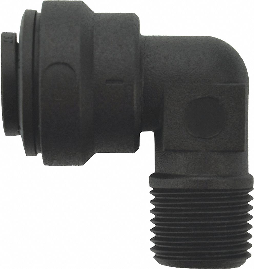 Push-Fit Elbow Fitting: 90° Elbow, 1/4 in OD 1/8 in Pipe Size, Polypropylene, 10 PK