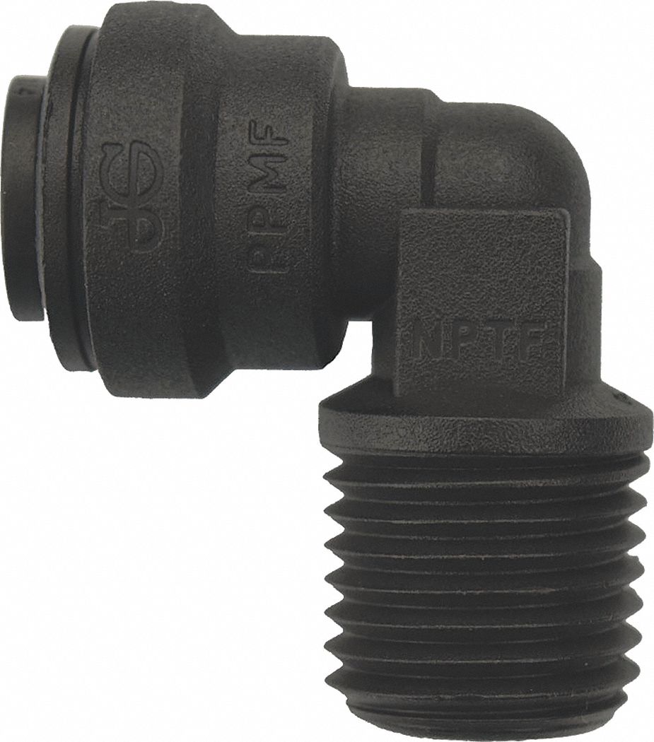 Push-Fit Elbow Fitting: 90° Elbow, 1/4 in OD 1/4 in Pipe Size, Polypropylene, 10 PK