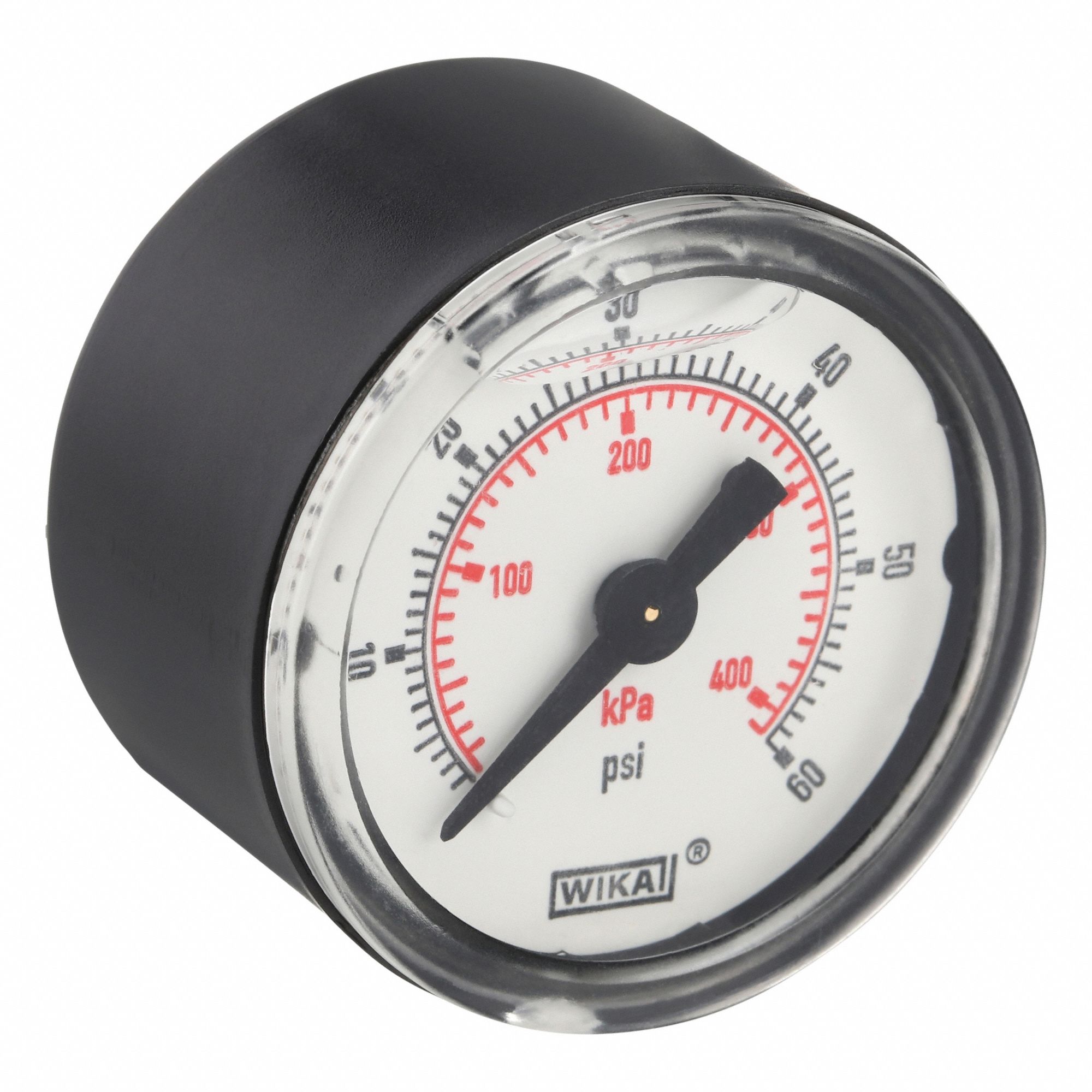 Commercial Pressure Gauge: 0 psi / Hg to 60 psi, 1 1/2 in Dial, 1/8 in NPT Male, Center Back, 4