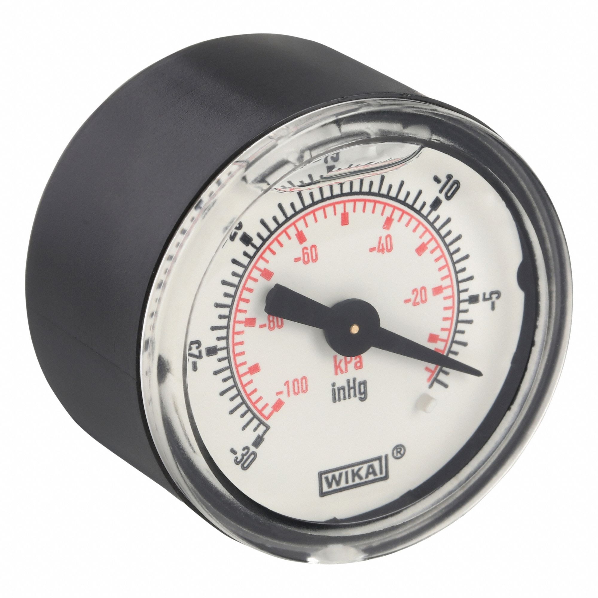 Commercial Vacuum Gauge: 30 in Hg, 1 1/2 in Dial, 1/8 in NPT Male, Center Back, Brass / Bronze