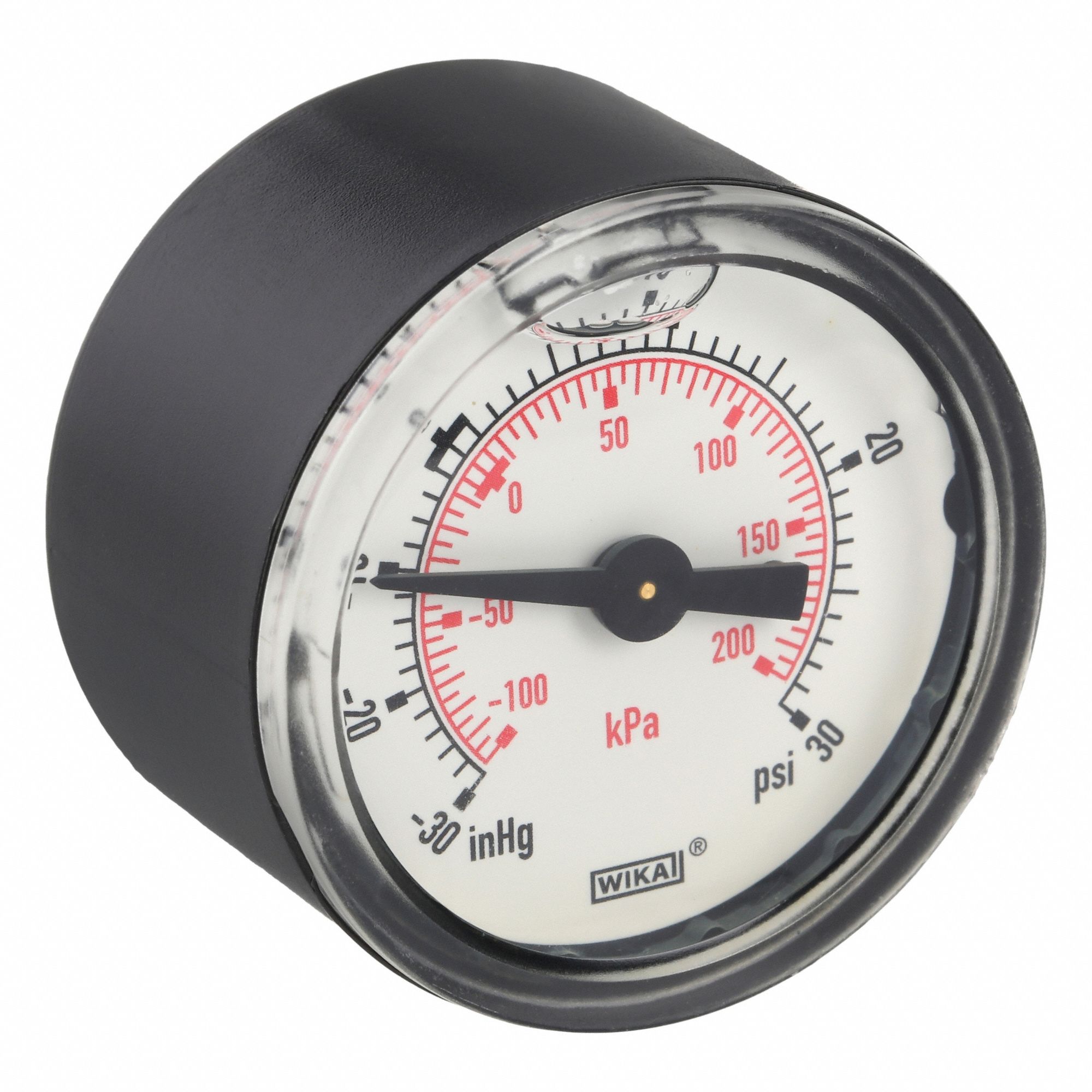 Commercial Compound Gauge: 30 in Hg to 0 psi / Hg to 30 psi, 1 1/2 in Dial, 1/8 in NPT Male, 4