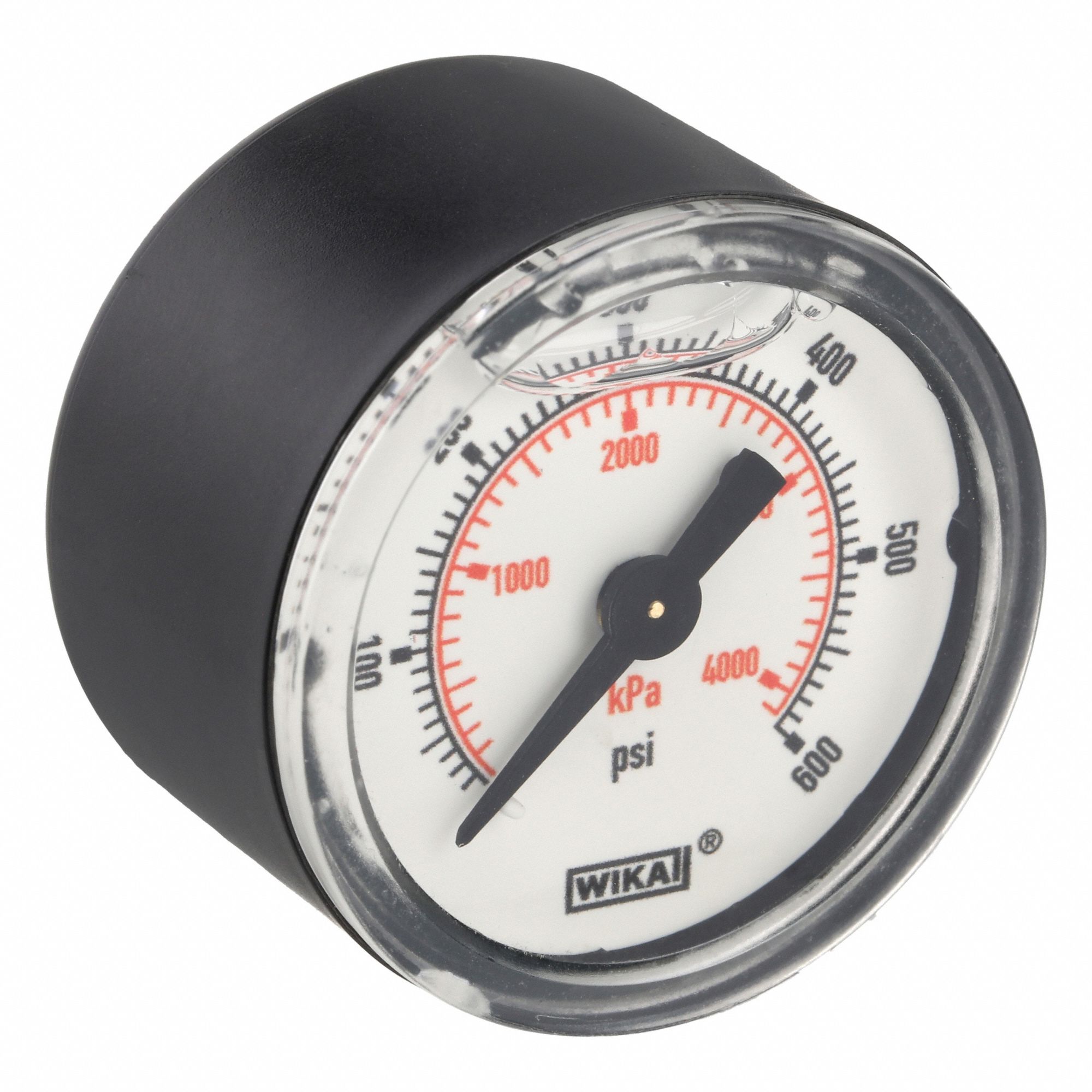 Commercial Pressure Gauge: 0 psi / Hg to 600 psi, 1 1/2 in Dial, 1/8 in NPT Male, Center Back