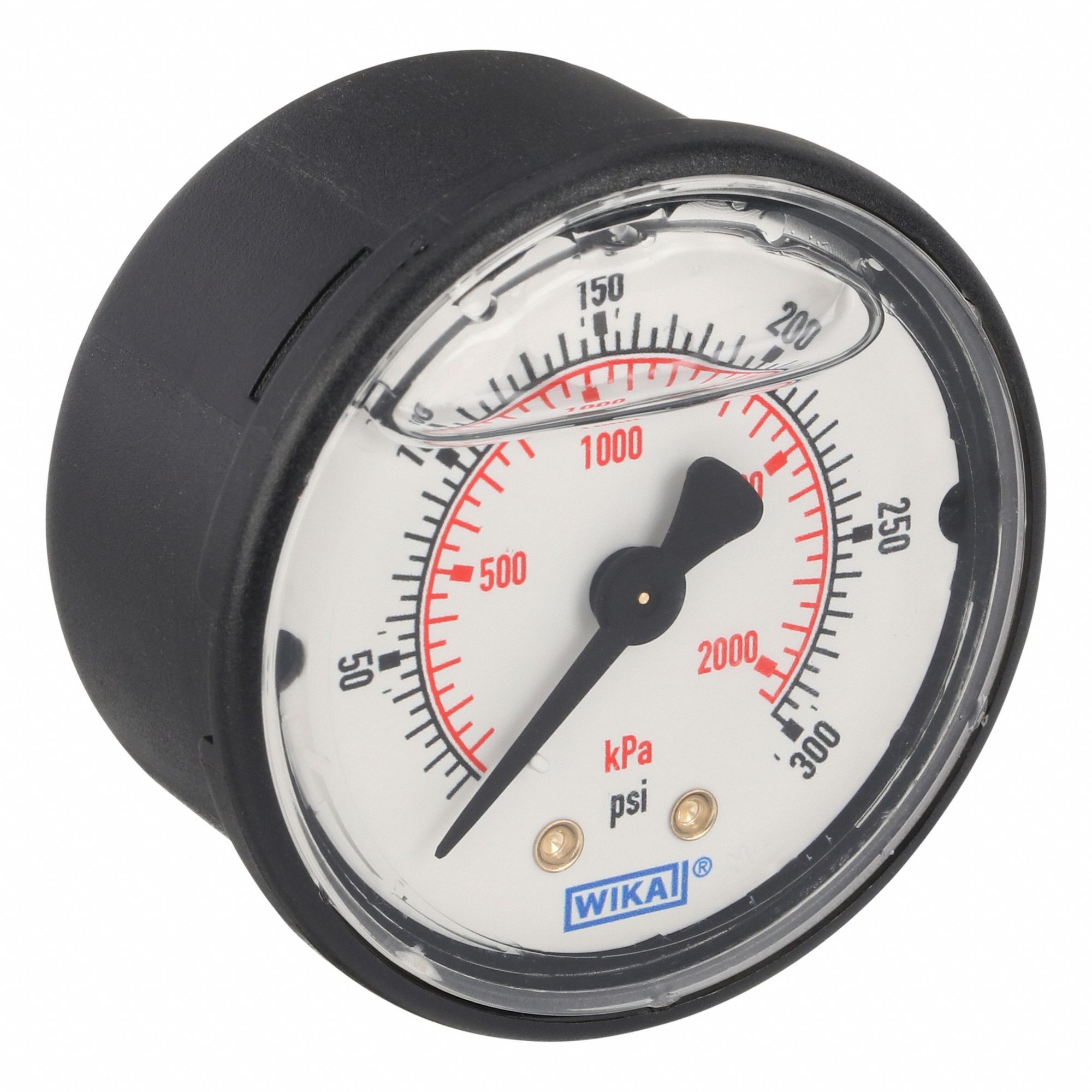 Commercial Pressure Gauge: 0 psi / Hg to 300 psi, 2 in Dial, 1/4 in NPT Male, Center Back, 4
