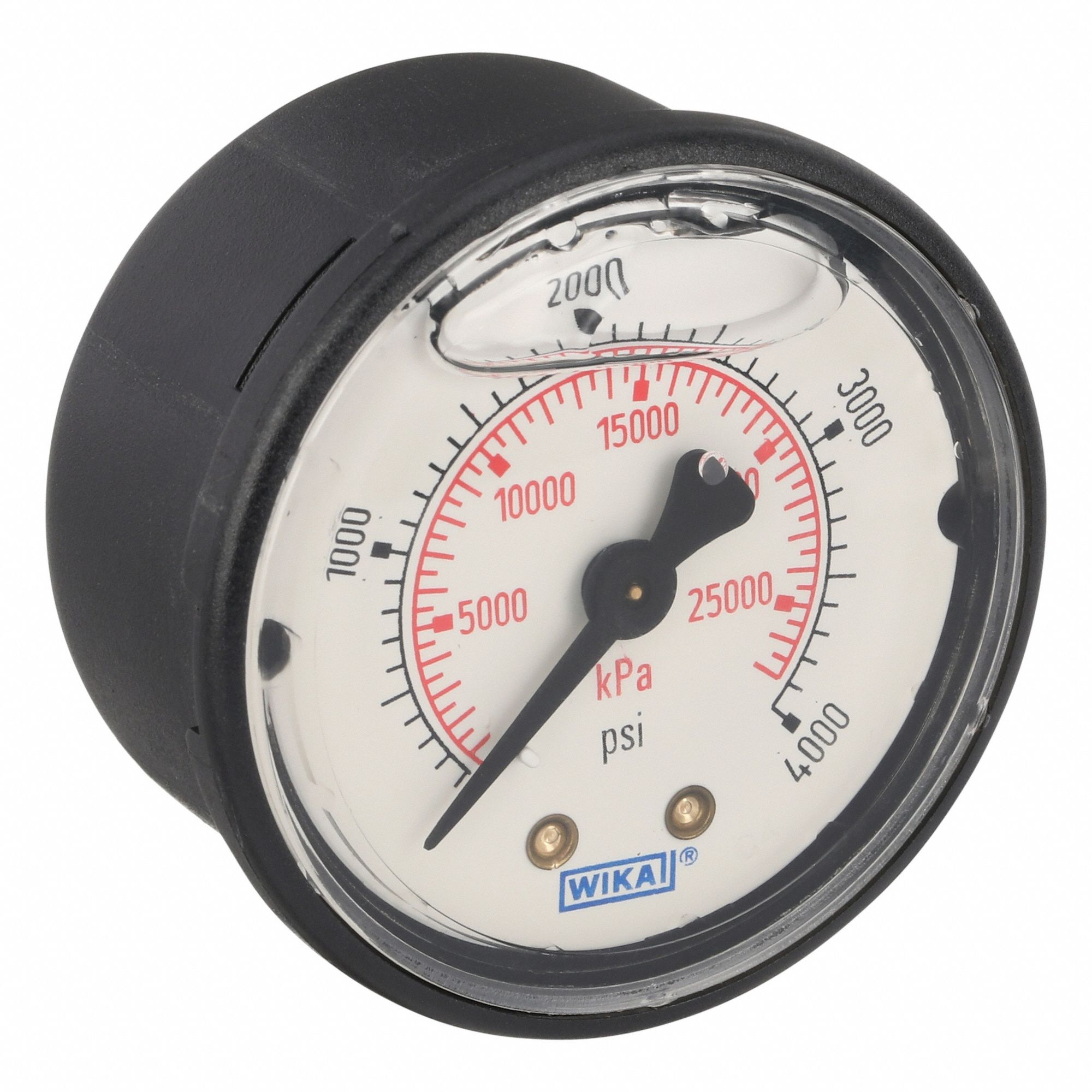 Commercial Pressure Gauge: 0 psi / Hg to 4, 000 psi, 2 in Dial, 1/4 in NPT Male, Center Back, 4