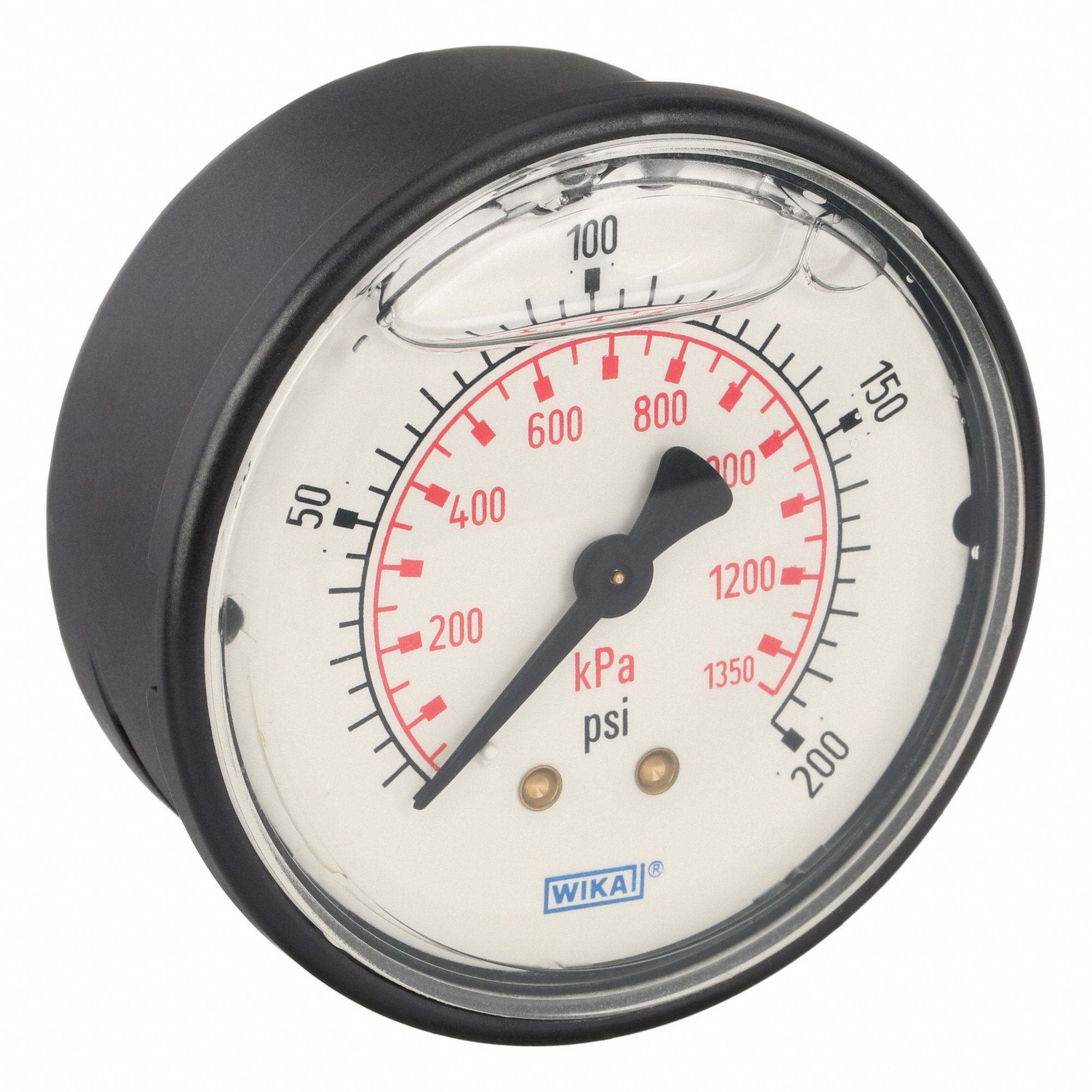 Commercial Pressure Gauge: 0 psi / Hg to 200 psi, 2 1/2 in Dial, 1/4 in NPT Male, Center Back