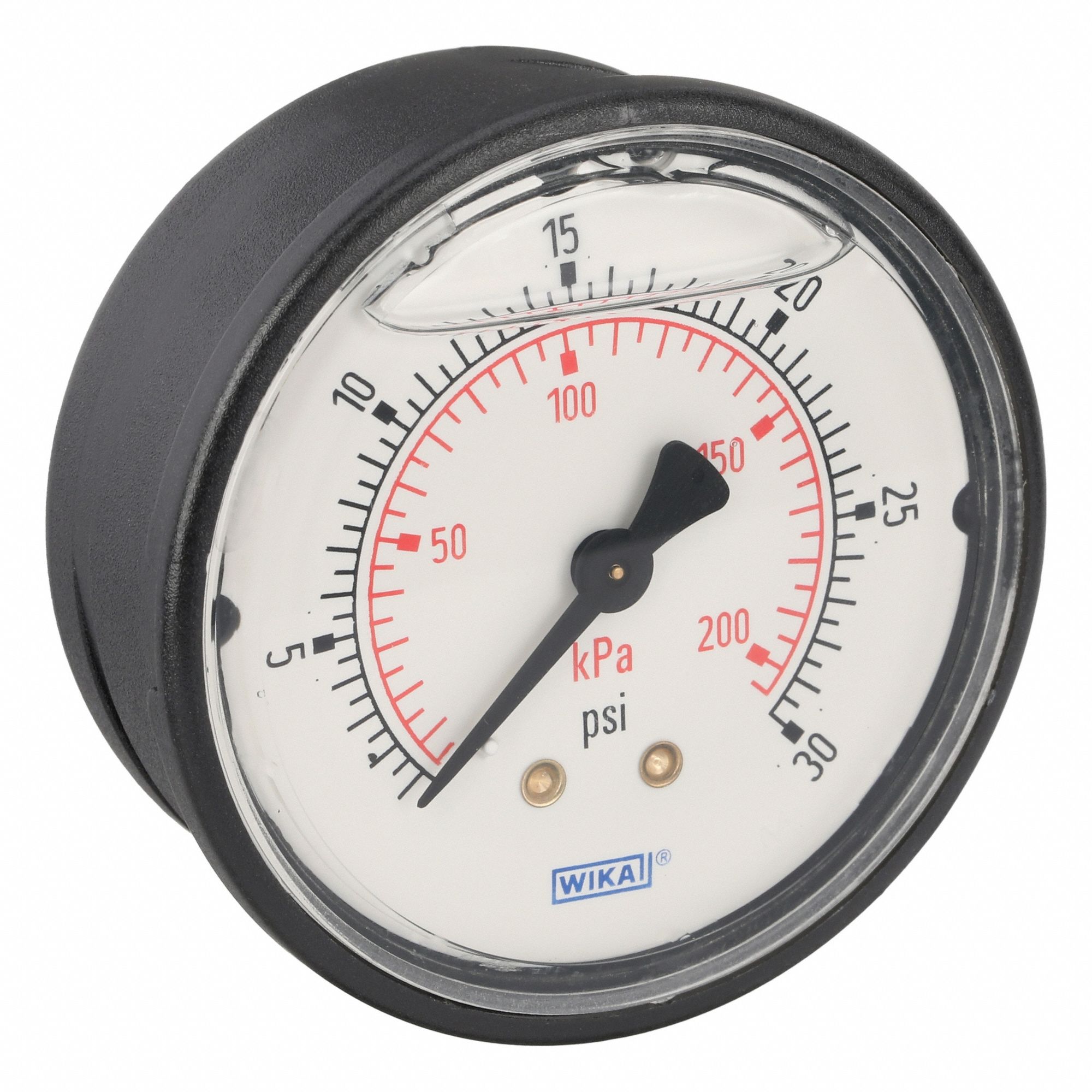 Commercial Pressure Gauge: 0 psi / Hg to 30 psi, 2 1/2 in Dial, 1/4 in NPT Male, Center Back, 4