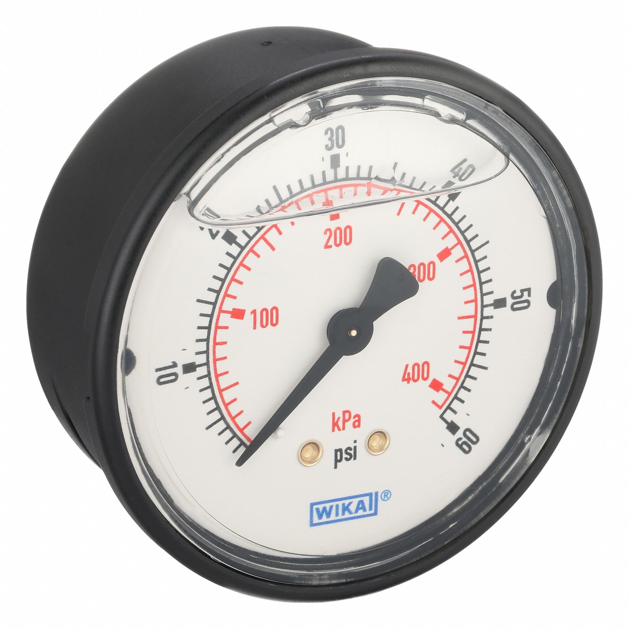 Commercial Pressure Gauge: 0 psi / Hg to 60 psi, 2 1/2 in Dial, 1/4 in NPT Male, Center Back, 4