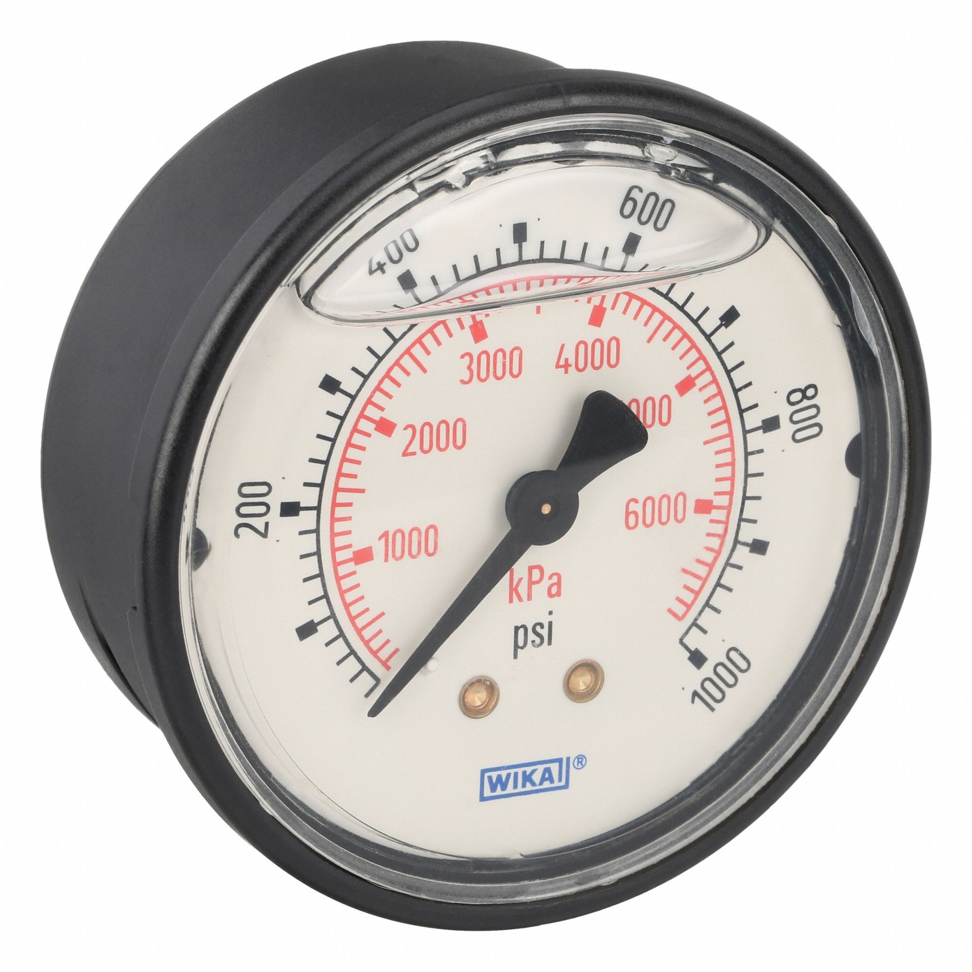 Commercial Pressure Gauge: 0 psi / Hg to 1, 000 psi, 2 1/2 in Dial, 1/4 in NPT Male, Center Back