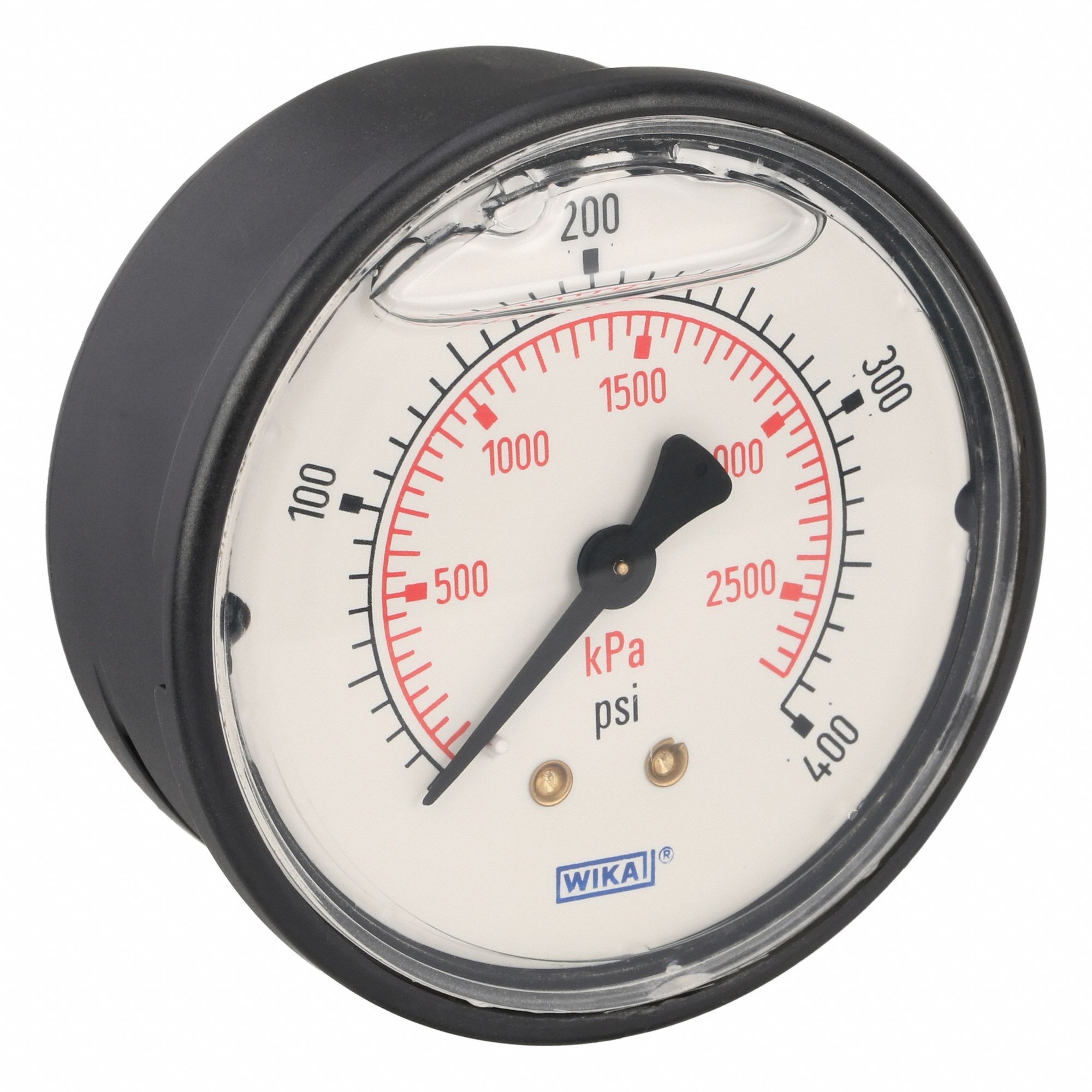 Commercial Pressure Gauge: 0 psi / Hg to 400 psi, 2 1/2 in Dial, 1/4 in NPT Male, Center Back