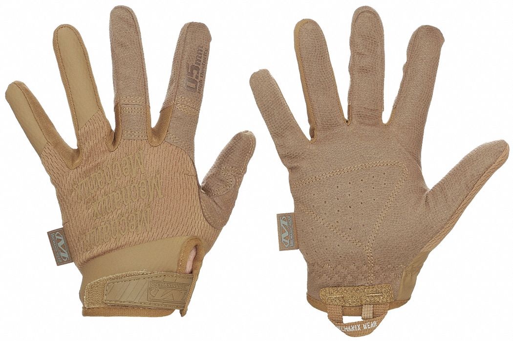 Tactical Gloves: S, Tan, Synthetic Suede, Hook-and-Loop, Washable, 1 PR