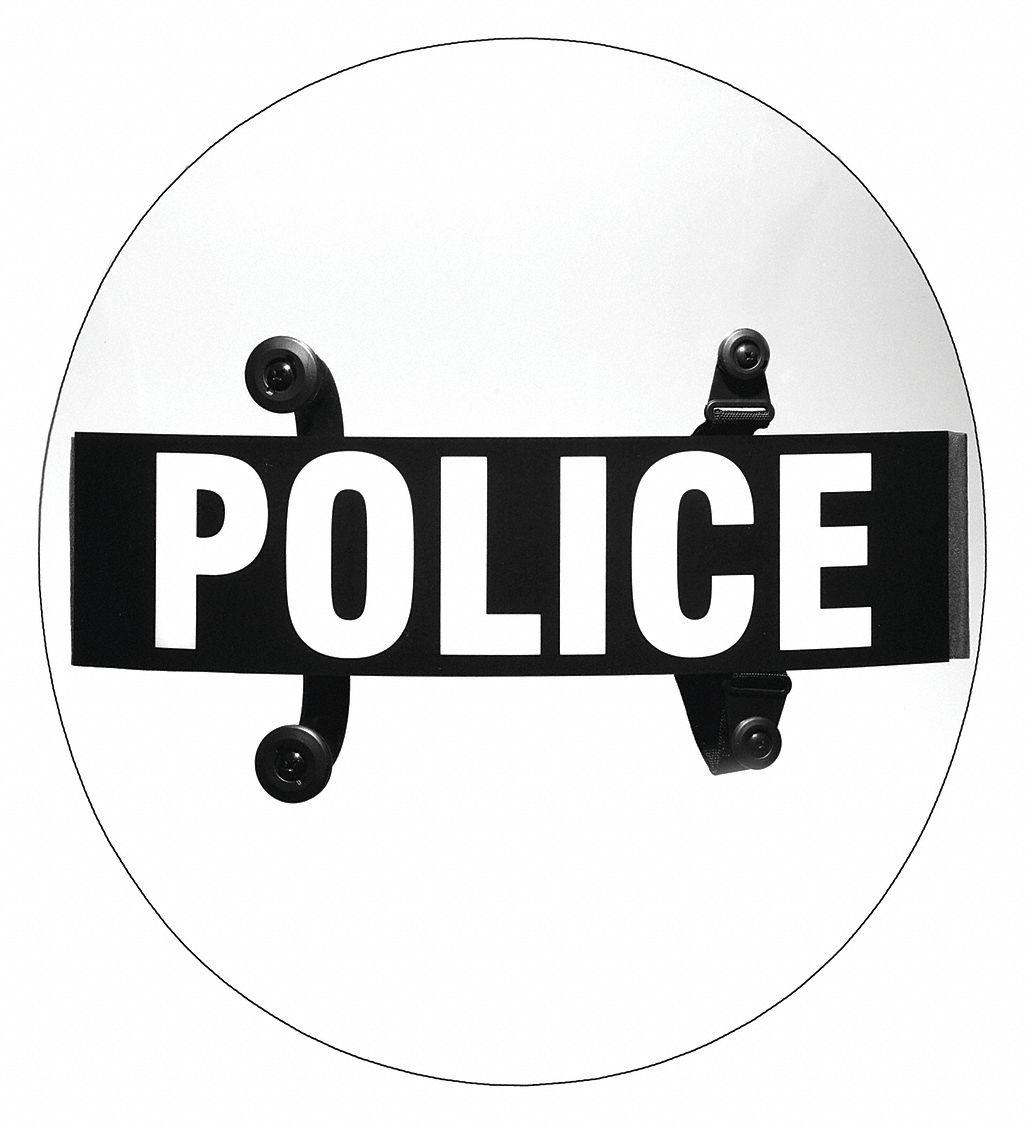Riot Shield: Riot, 24 in Wd, 4.75 lb Wt, Black (Handle/Strap)/Clear (Shield), 24 in