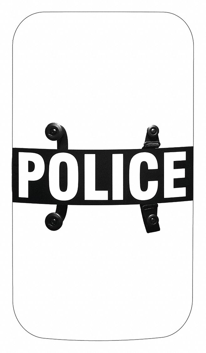 Riot Shield: Riot, 48 in Ht, 24 in Wd, 14 lb Wt, Black (Handle/Strap)/Clear (Shield)