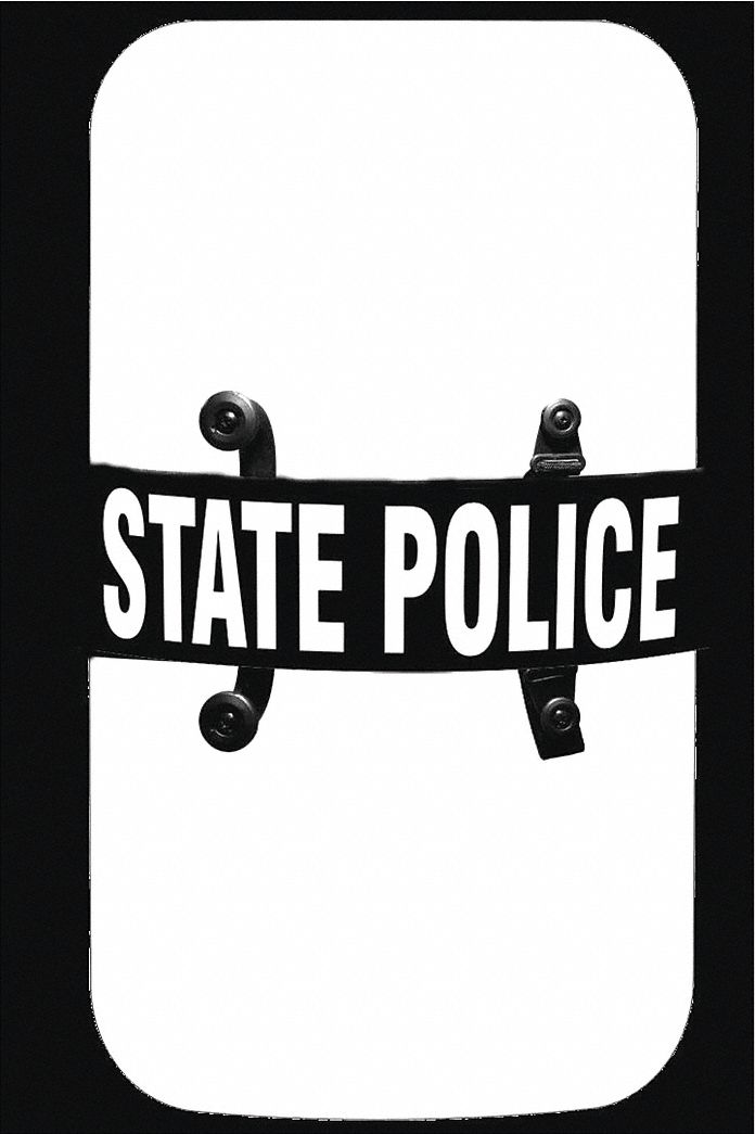 Riot Shield: Riot, 48 in Ht, 24 in Wd, 14 lb Wt, Black (Handle/Strap)/Clear (Shield)