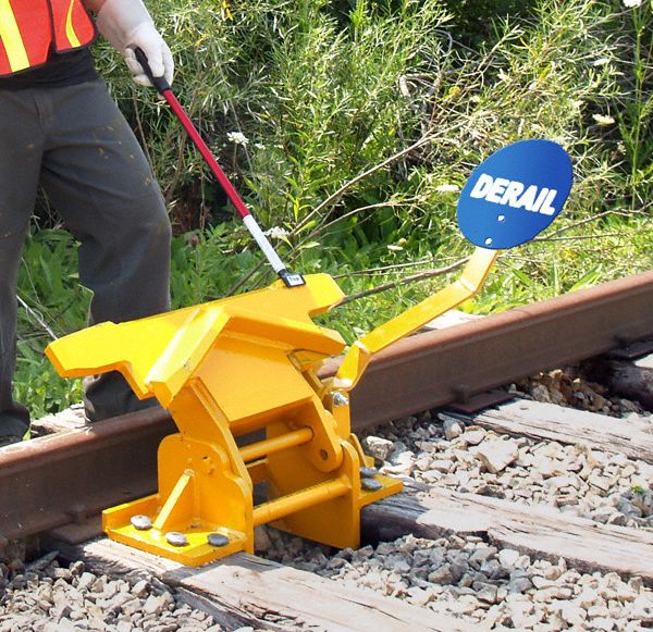 Rail Track Derailer: Derailer, Two-Way Hinged, 5 mph Speed - Max, Sign Included, Sign Holder