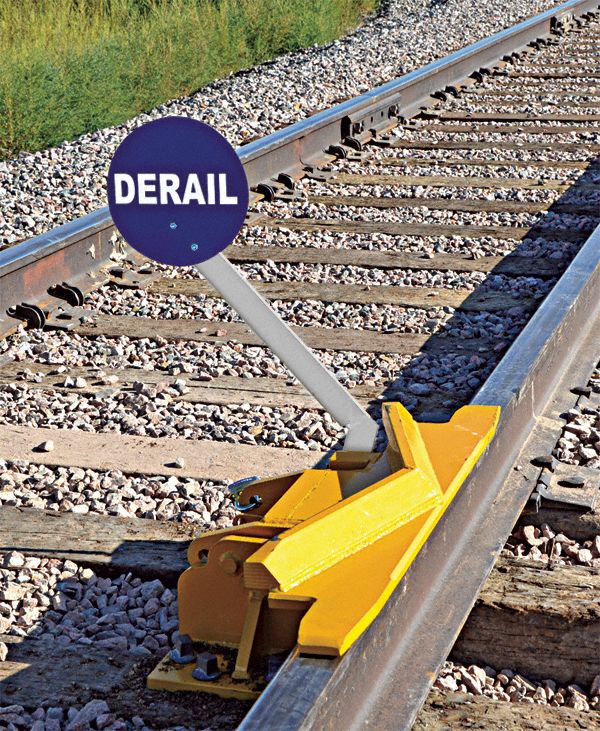 Rail Track Derailer: Derailer, Two-Way Hinged, 10 mph Speed - Max, Sign Included, Sign Holder