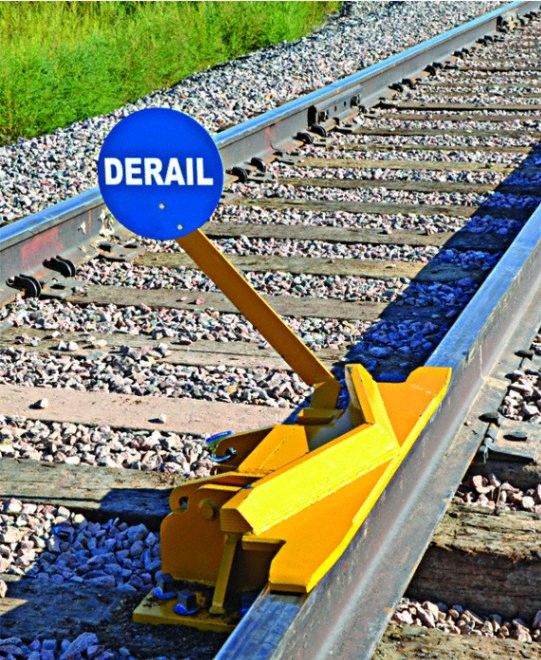 Rail Track Derailer: Derailer, Two-Way Hinged, 10 mph Speed - Max, Sign Included, Sign Holder