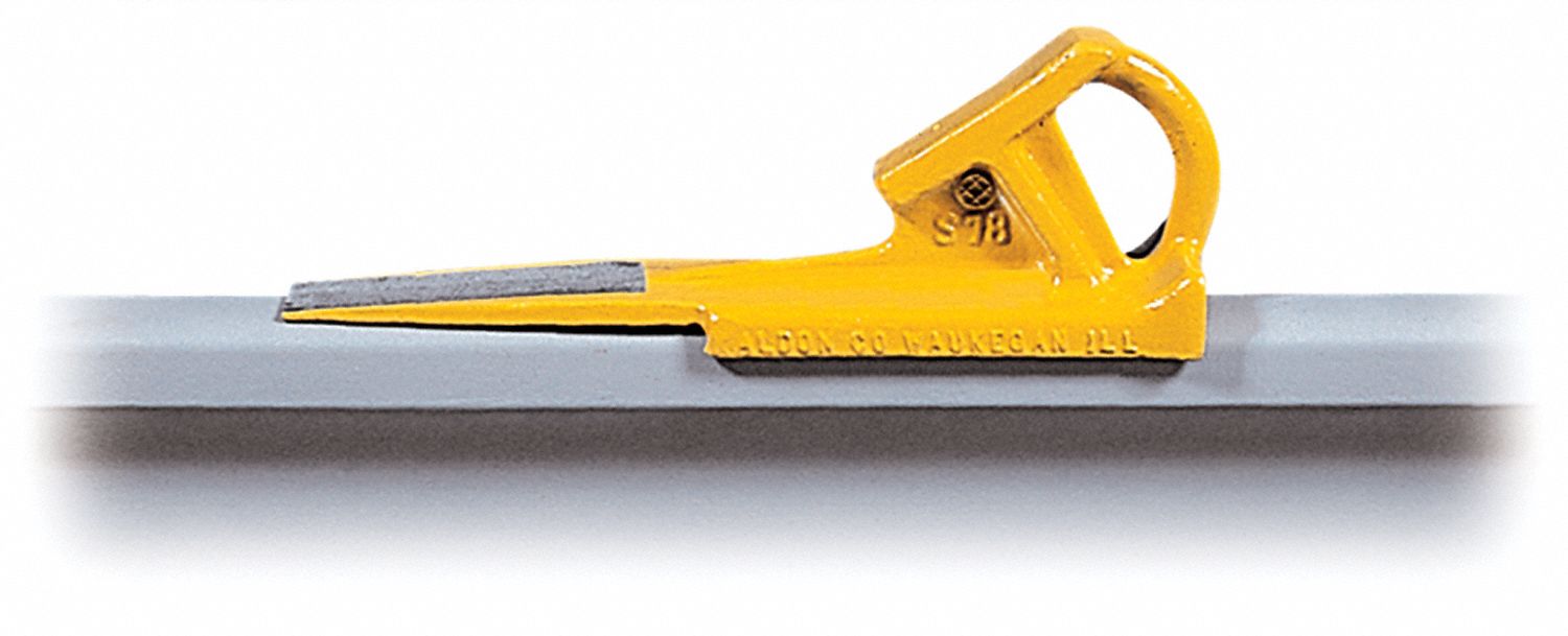 Wheel Chock: Steel, 18 in Overall Lg, 4 1/8 in Overall Wd, 5 5/8 in Overall Ht, 33, 000 lb Vehicle Wt