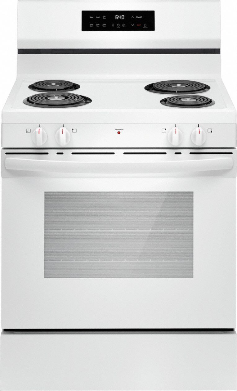 FRIGIDAIRE Freestanding Coil Range White: Electric, 4 Burners, Self Cleaning