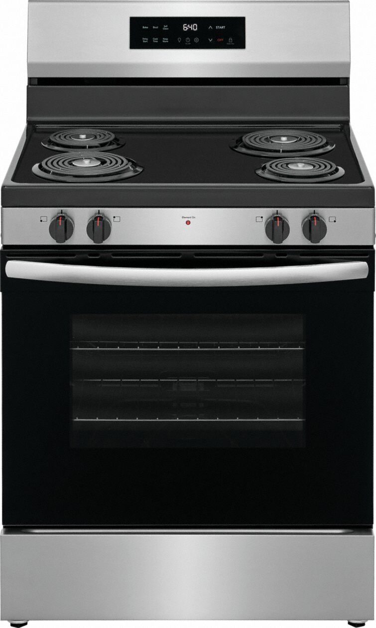 FRIGIDAIRE Freestanding Coil Range Stainless: Electric, 4 Burners, Self Cleaning