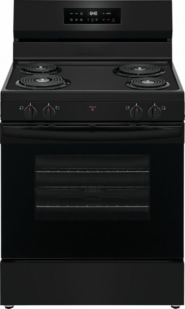 FRIGIDAIRE Freestanding Coil Range Black: Electric, 4 Burners, Self Cleaning