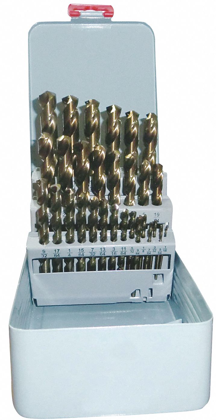 WESTWARD Jobber Drill Bit Set 1/16 in Smallest Drill Bit Size, 1/2 in
