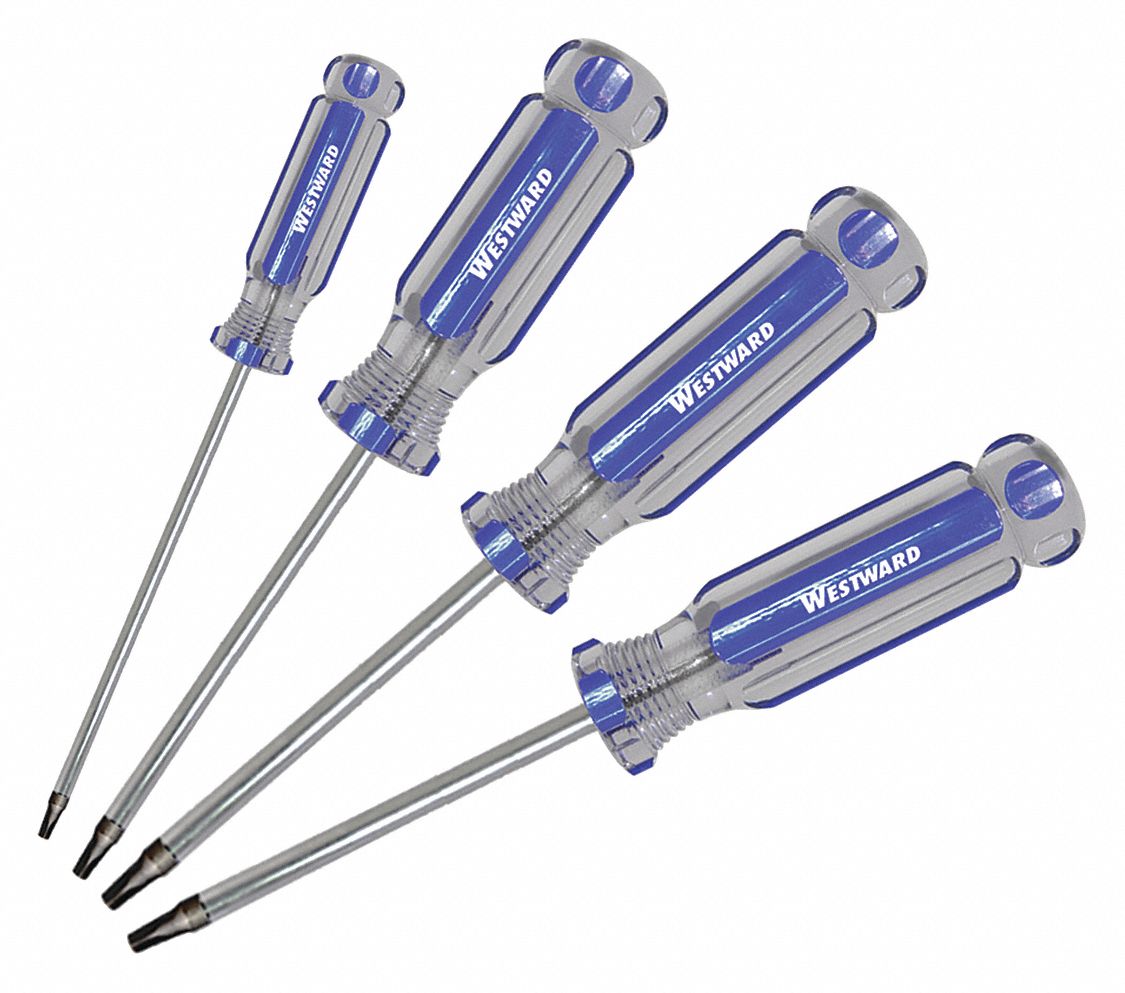 MAGNETIZED TIP SCREWDRIVER SET, 4 PIECES, SQUARE TIP, #0/#1/#2/#3 TIP SIZE, FLUTED GRIP